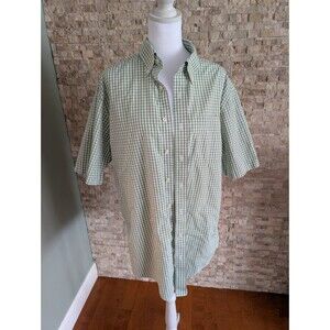 LL Bean 100% Cotton Gingham Checkered Shirt Mens Short Sleeve Dadcore Grandpa M